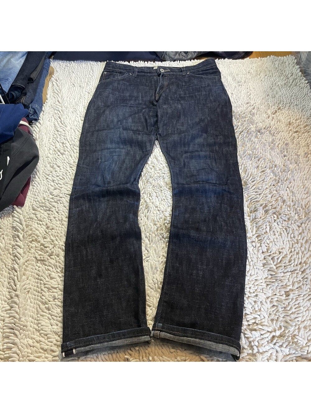 Naked Famous Jeans Blue Indigo Arrow Broken Twill Slub Stretch Selvedge 34x33